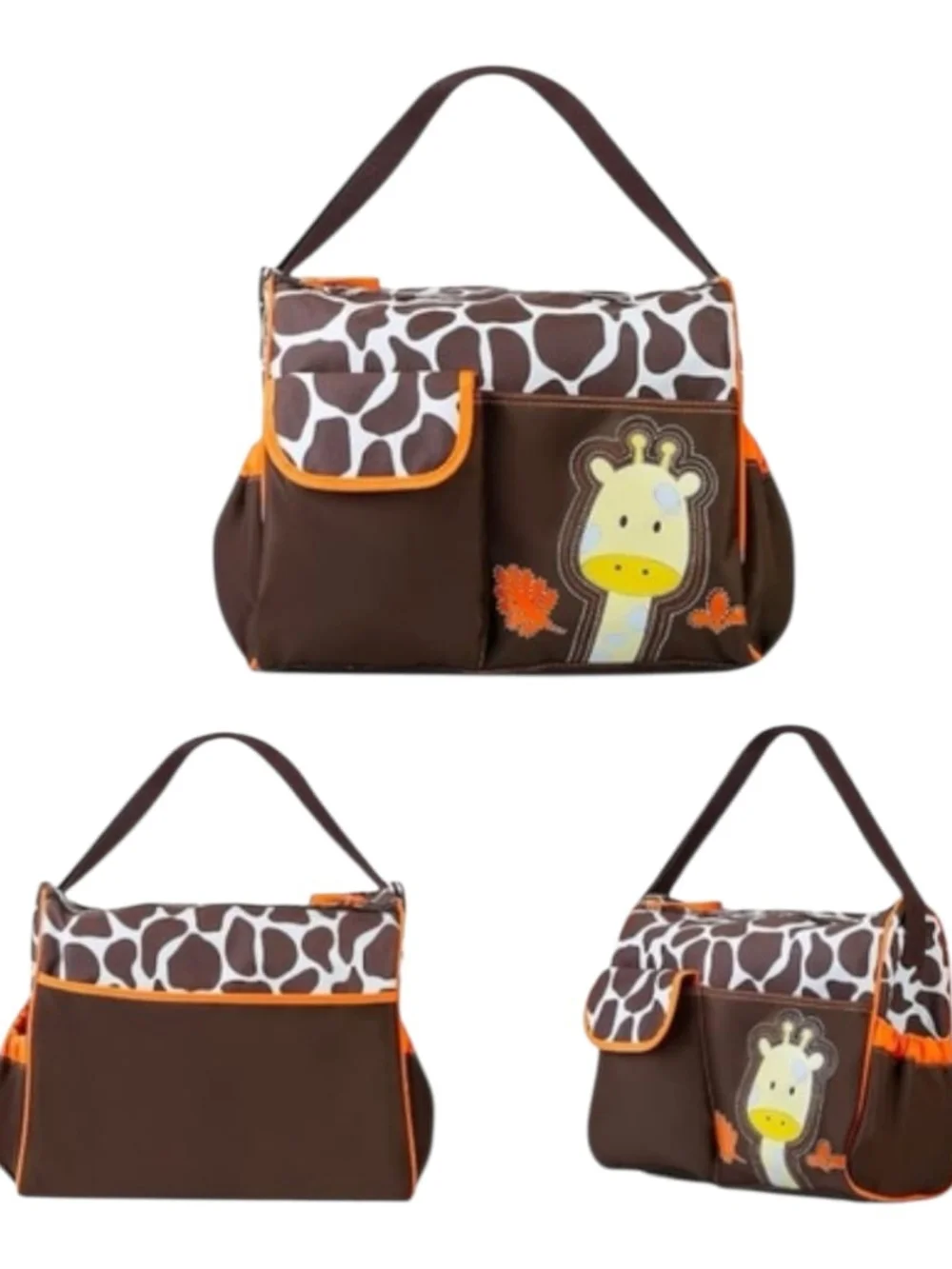 Kids Giraffe Print Diaper Bag Tote in Brown and Orange
